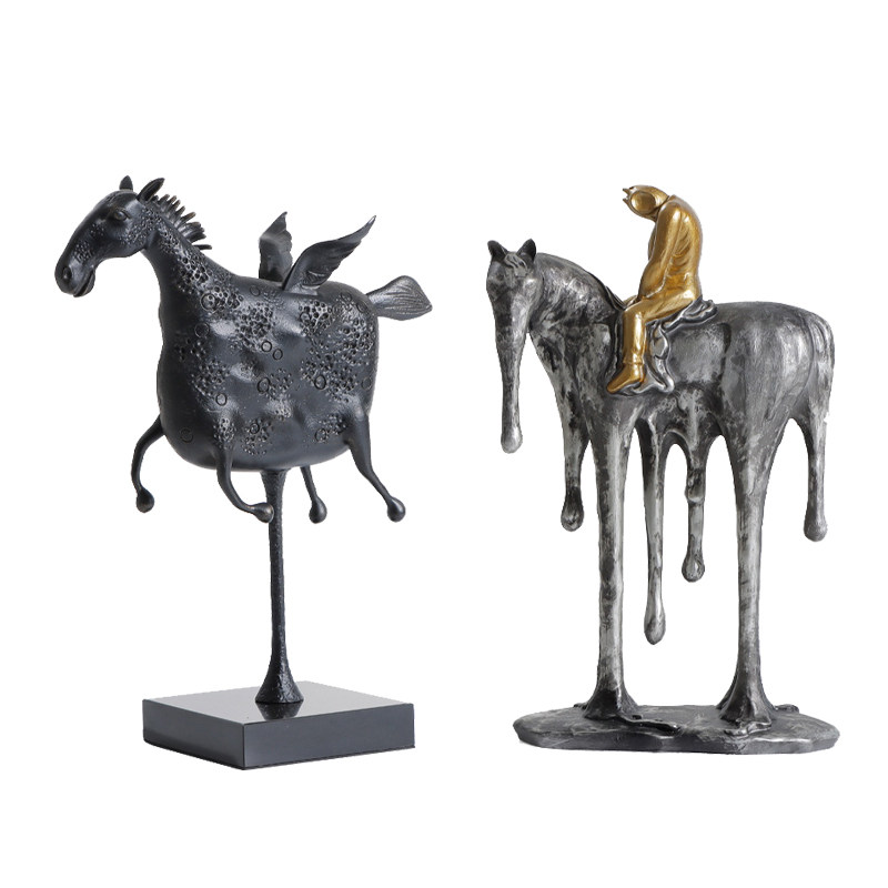 现代样板间新中式摆件金属飞马雕塑动物别墅酒店书柜酒柜软装饰品