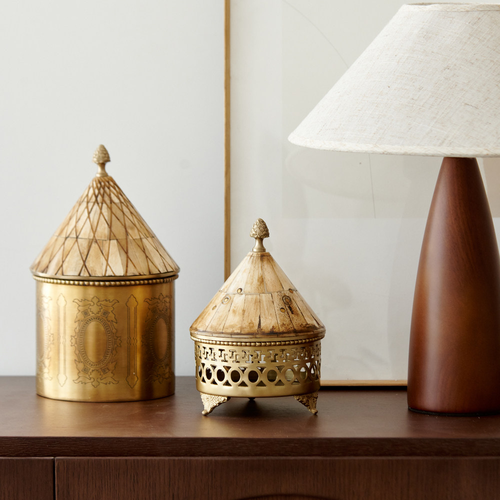 印度进口雕花复古黄铜牛骨装饰盒轻奢样板间首饰盒收纳储物罐摆件,家居饰品,装饰摆件,淘宝优惠券,粉丝福利购,淘宝优惠卷