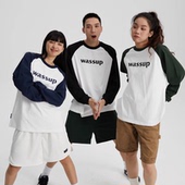 情侣内搭上衣女 打底衫 WassupHouse插肩长袖 t恤男纯棉国潮宽松美式