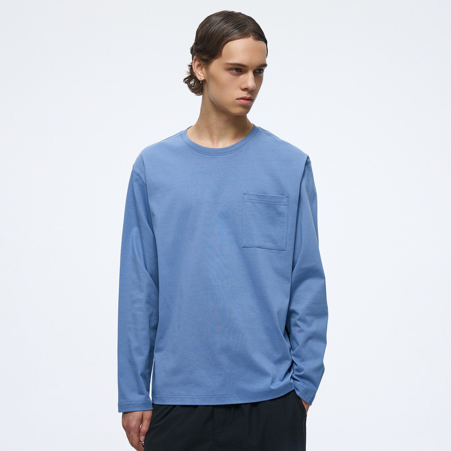 WassupHouse口袋长袖t恤男秋冬简约纯棉内搭打底衫宽松透气上衣,男装,T恤,淘宝优惠券,粉丝福利购,淘宝优惠卷