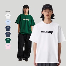WassupHouse国潮短袖t恤男美式纯棉宽松情侣装潮流百搭重磅上衣女