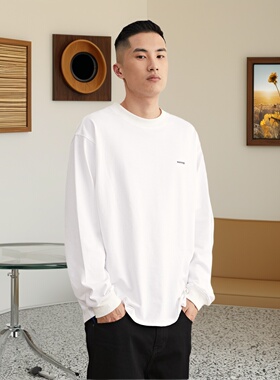 WassupHouse纯棉长袖t恤男美式宽松白色打底衫秋冬内搭情侣上衣女