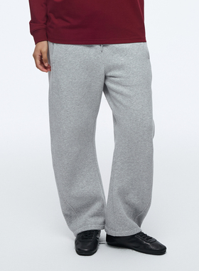 WassupHouse弯刀裤灰色卫裤男美式休闲直筒运动裤秋冬慵懒厚裤子