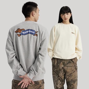 WassupHouse腊肠狗印花灰色卫衣重磅男女款 秋冬情侣外套百搭上衣