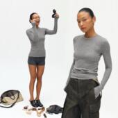 Oneup羊毛打底衫 内搭女高级感高知上衣百搭 t恤春秋针织衫 修身 长袖