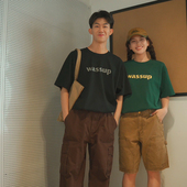 复古宽松情侣纯棉t恤夏季 美式 重磅上衣女 男士 WassupHouse潮牌短袖