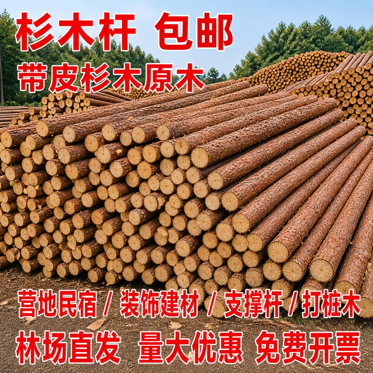 [包邮]圆木杉木河道围栏原木打栅栏