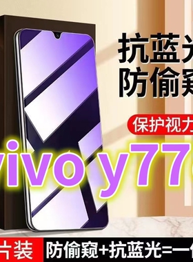 适用vivoy77e蓝光防窥膜V2166BA全屏护眼防盗钢化膜Y77黑边防偷窥丫77et1手机膜防偷看隐私屏幕玻璃膜5G防摔