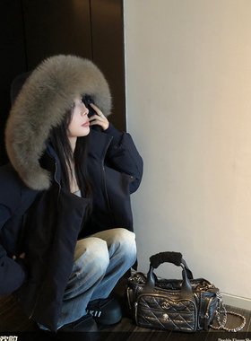 SUNONEONE 蓝调时刻狐狸毛领短款巨好看羽绒服女款冬小个子外套