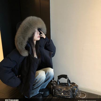 SUNONEONE 蓝调时刻狐狸毛领短款巨好看羽绒服女款冬小个子外套