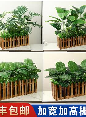 彷真绿色植物加宽加高实木栅栏套装塑料盆栽隔断遮挡装饰网吧家居