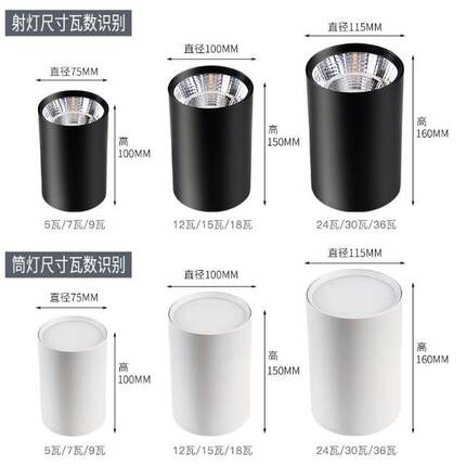 LED圆形明装筒灯COB天花射灯吊线免开孔吸顶式走廊商场酒店展厅灯