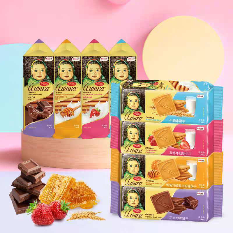 俄罗斯进口大头娃娃蜂蜜牛奶味饼干3袋爱莲巧饼干饱腹营养代餐