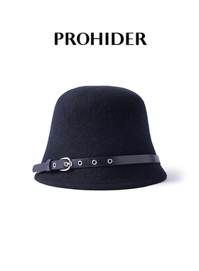 PROHIDER颇嗨 春季新款赫本风皮带扣装饰羊毛盆帽时尚百搭显脸小