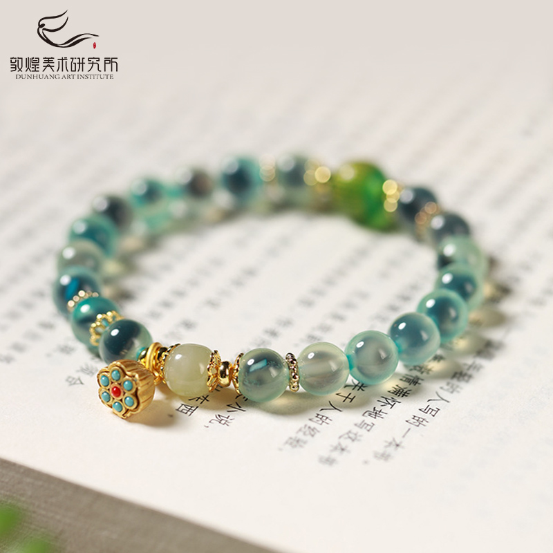 敦煌好运莲莲绿糖心玛瑙手串国风