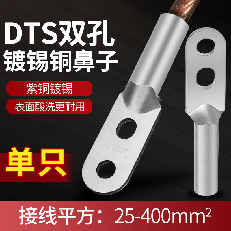 DTS镀锡铜鼻子双孔铜接线鼻子端子电缆接头25/35/50/120/185平方