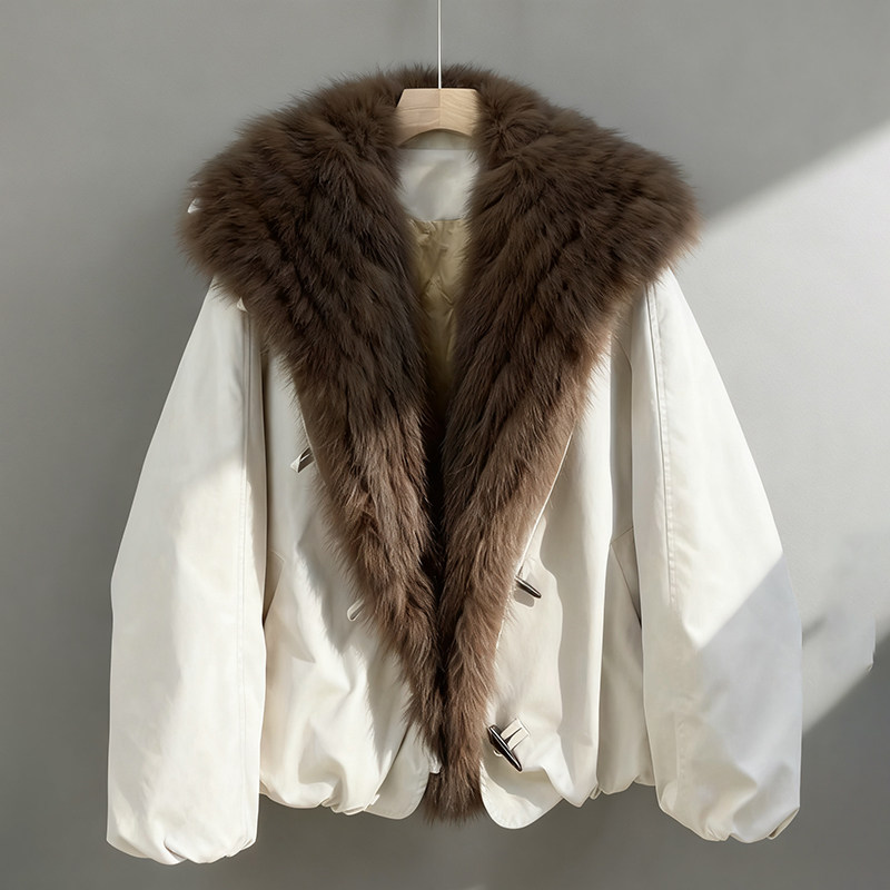 90白鹅绒狐狸毛领羽绒派克服外套