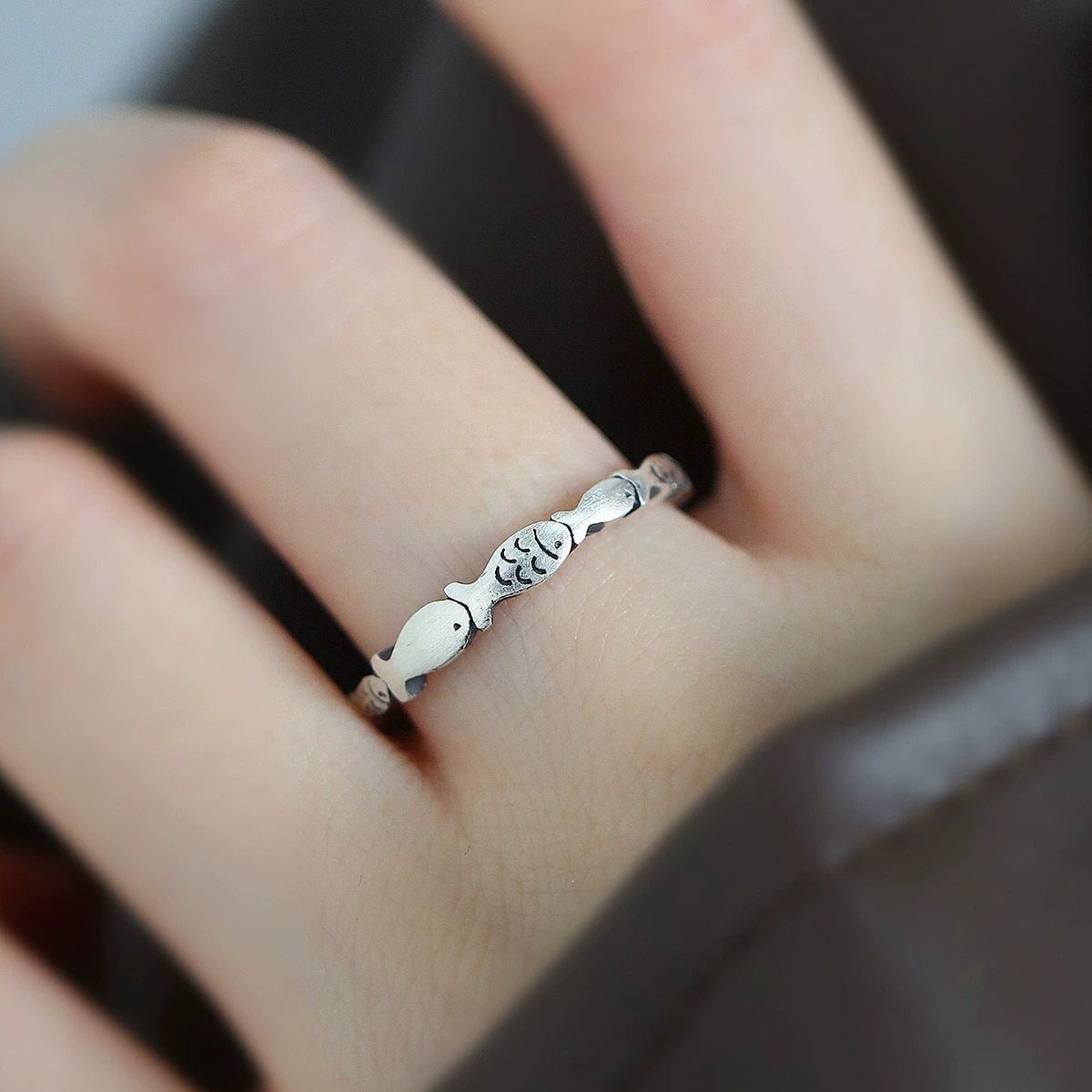 925银复古新中式好运锦鲤小鱼戒指环开口年年有余小众设计高级感