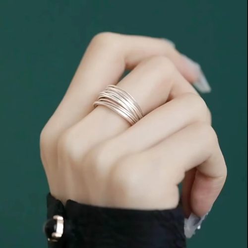 925银新中式多层手工银丝戒指环