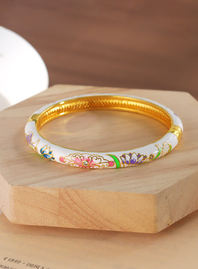 故宫廷景泰蓝滴釉开口手镯莲荷花