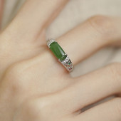 925银复古新中式 宫廷碧绿马鞍戒指环花丝镂空开口调节气质高级感