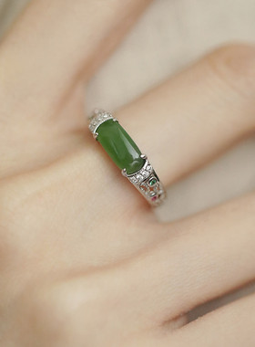 925银新中式宫廷碧绿马鞍戒指环