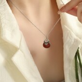 925银复古新中式 福字铜钱南红吊坠挂件项链简约女小众设计高级感