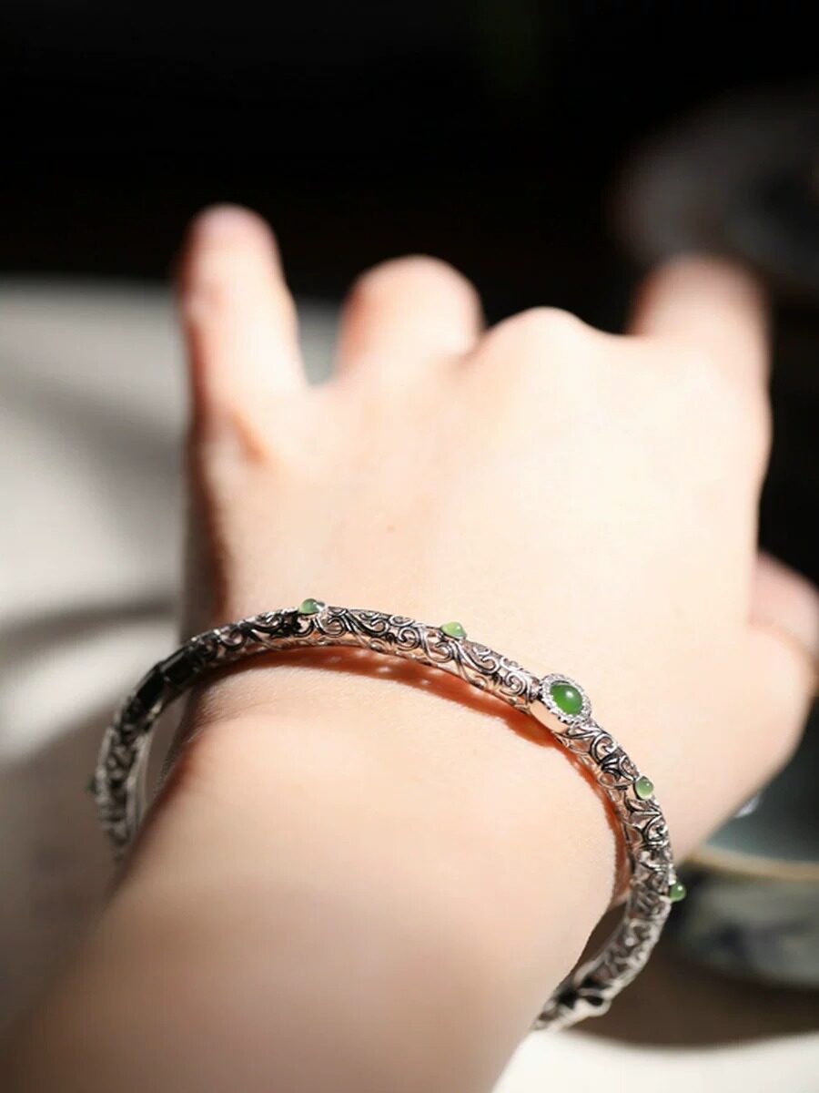 CLOUD ROLLS CLASSICAL HANDMADE TURQUOISE OPEN CHINESE-STYLE HOLLOW BRACELETS FASHION LIGHT LUXURY HIGH-END VERSATILE ETHNIC STYLE