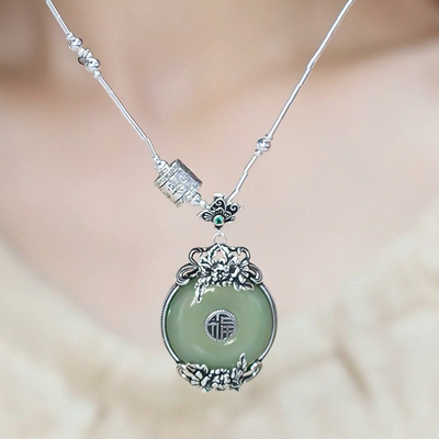 925银做旧民族风和田玉平安扣女