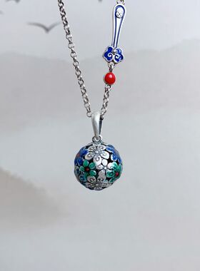 烧蓝珐琅彩工艺五福花球项链吊坠
