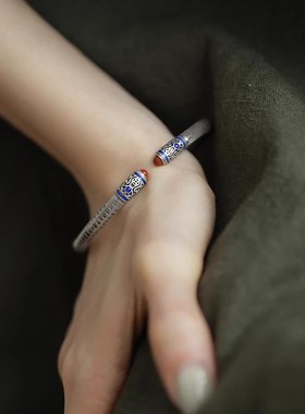 925银复古国风心经手镯女小众新中式民族风设计高级感开口可调节