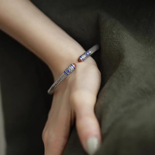 925银复古国风心经手镯女小众新中式民族风设计高级感开口可调节