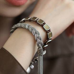 925银复古新中式精工古铜扎基拉姆编绳手链手绳藏式民族风高级感