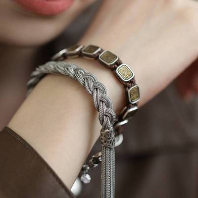 925银古铜方形扎基拉姆编绳手链