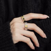 925银复古新中式 金银拼色唐草纹龙鳞戒指环开口调节时尚 小众设计