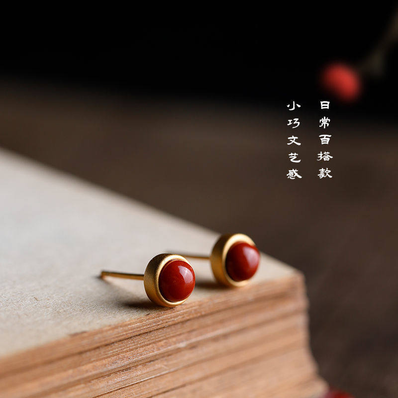 南红玛瑙s925银复古法金小巧女款