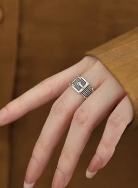 925银复古新中式腰带皮带扣链条戒指环开口调节民族风女百搭小众