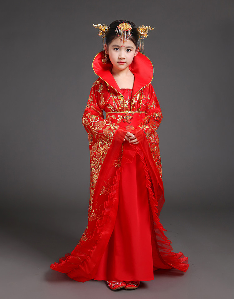 新款儿童贵妃古装女童古代小贵妃拖尾服装唐朝公主汉服舞蹈演出