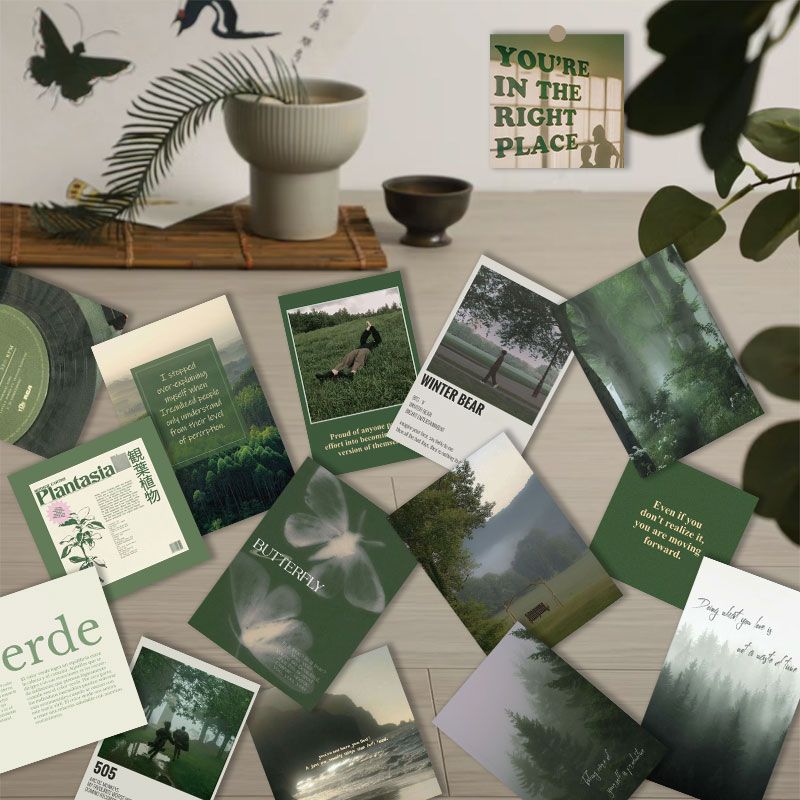 30张绿色薄雾山岭卡片墙贴