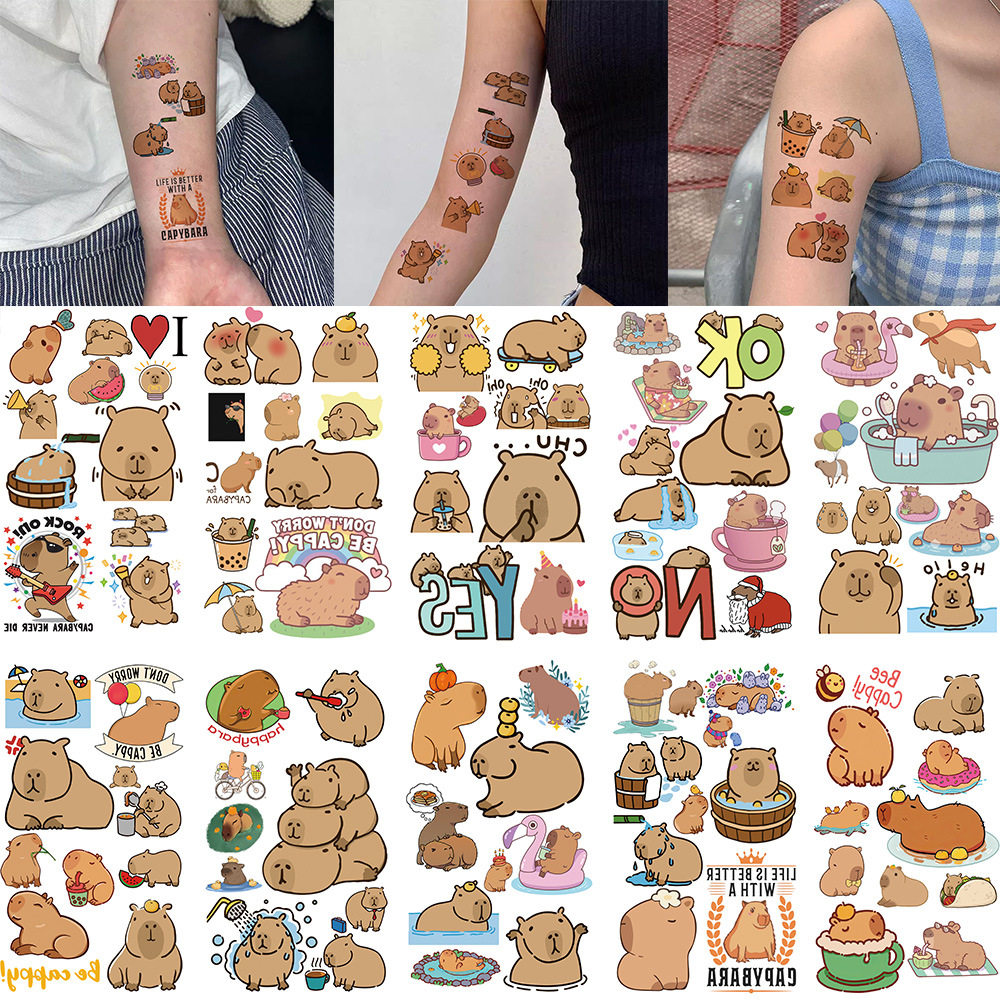 10张卡皮巴拉纹身贴可爱水豚纹身贴儿童纹身贴无毒可洗高颜值贴画,玩具/童车/益智/积木/模型,贴纸,淘宝优惠券,粉丝福利购,淘宝优惠卷
