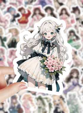 204张Q版可爱卡通萝莉少女贴画笔记本手账水杯DIY动漫装饰贴纸。