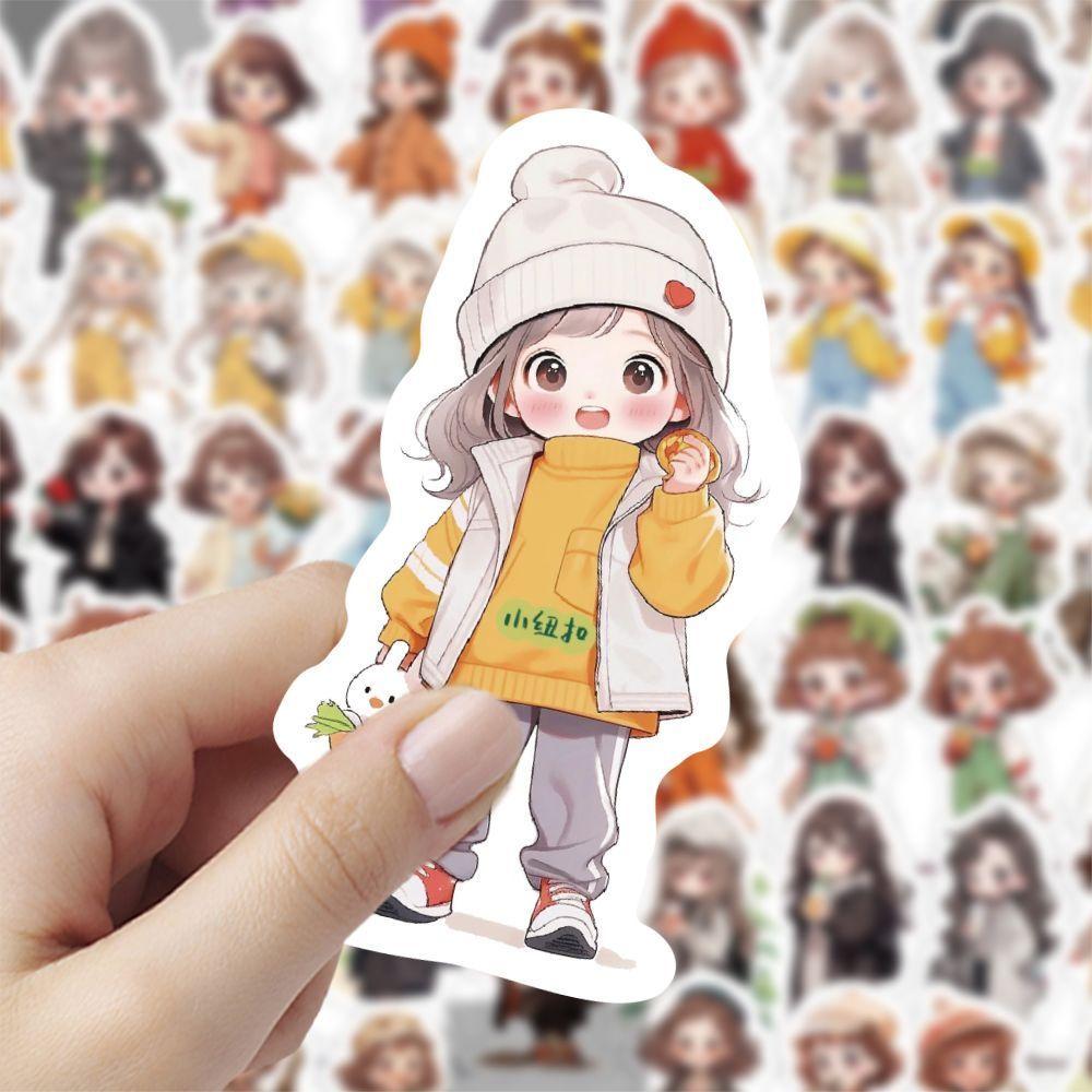 180张可爱Q版小女孩秋季穿搭贴纸卡通创意个性装饰手机壳DIY贴画