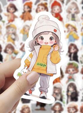 180张可爱Q版小女孩秋季穿搭贴纸卡通创意个性装饰手机壳DIY贴画