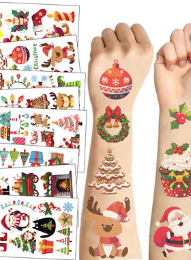 30张圣诞节纹身贴节日派对圣诞老人铃铛礼物一次性装饰纹身贴纸。