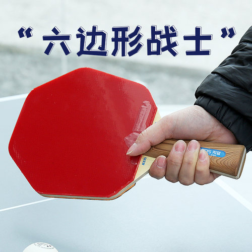 六边形手工贴乒乓球拍专业送拍套