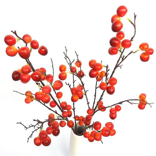 仿真大樱桃水果枝樱桃果柿子芒果辣椒红樱桃新年客厅拍摄
