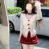 上衣 纯欲风显高瘦蝴蝶结蕾丝衫 高腰显瘦半身裙套装 全城热恋