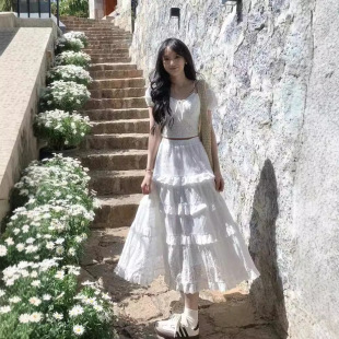 森系白色温柔外穿芭蕾蛋糕高腰超仙半身裙2024年夏季 网红裙子 新款