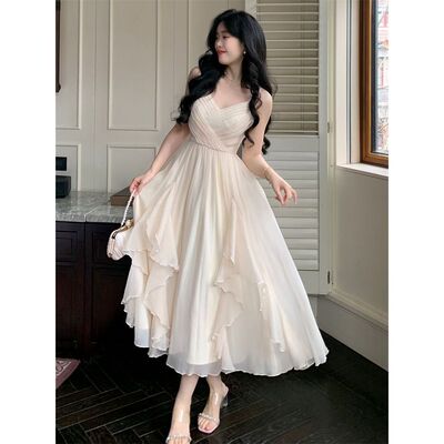 茶歇百合 法式优雅气质V领吊带裙套装女夏季新款开衫连衣裙两件套