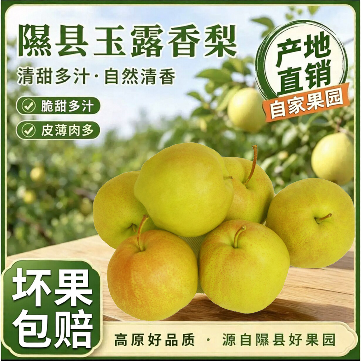 隰县玉露香梨皮薄无渣脆甜多汁